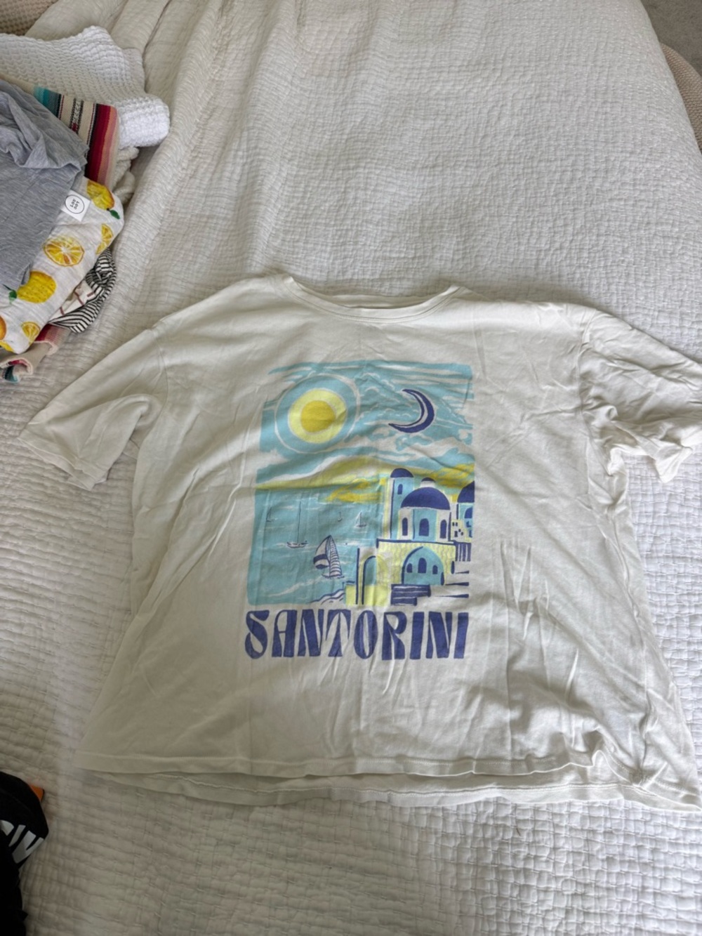 Z Supply White Santorini Graphic Tee with Blue and Yellow Print